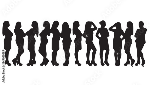 Business people , silhouettes, group of standing business men and businesswomen
