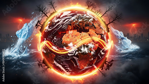 Global Weather Crisis and World Heat Storm or globe Heat increase and rising world weather temperatu