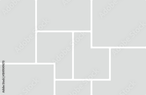 Collage template with rounded rectangles and white borders on a light gray background Keywords: collage, template, layout, grid, frames, rounded