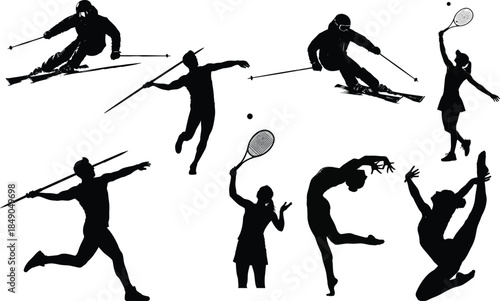 Black silhouettes of people playing racquet sports