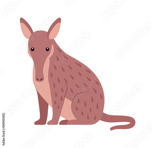 Aardvark burrowing mammal cute animal sitting alone. Saharan African tube teeth Earth pig, funny friendly creature, zoo, wild life. Vector flat style cartoon illustration, Zoology and Biology study