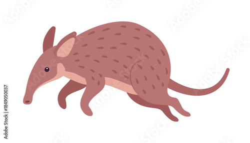 Aardvark burrowing mammal cute animal running fast away. Saharan African tube teeth Earth pig, funny friendly creature, zoo, wild life. Vector flat style cartoon illustration, Zoology and Biology