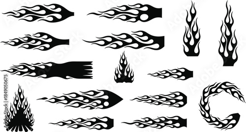 Collection of flame designs and tattoo style fire illustrations