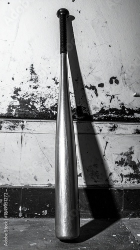 Aluminum Baseball Bat Against Gritty Wall