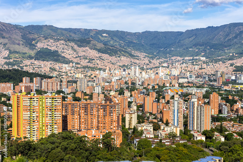 Medellin skyline cityscape view from Calasanz on skyscrapers in downtown in Medellín, Colombia