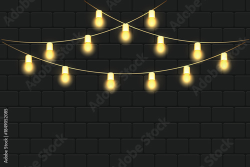 Fairy Lights Garland on Dark wall Background Vector