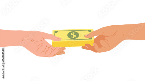 Hands exchanging a stack of american dollar bills a financial transaction