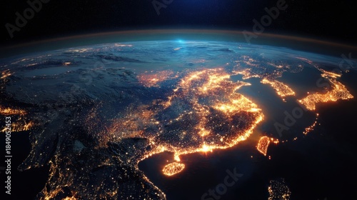 Earth city lights from space at night