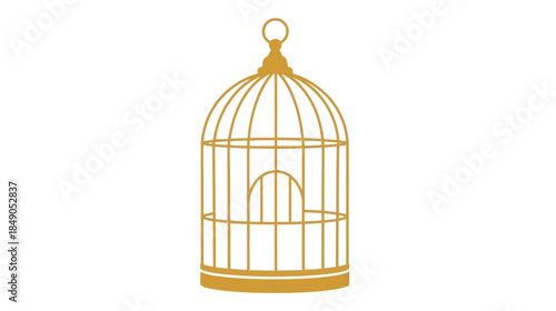A golden birdcage illustration against a clean white background simplicity defined