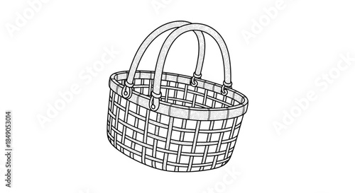 Hand woven basket with curved wicker handles resting on a neutral surface showcases rustic texture and versatile use for storage trips picnics and decor.