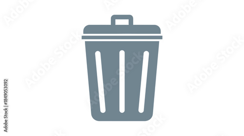 Simple blue trash can icon illustration with a lid and vertical lines