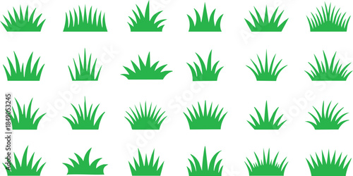 Green grass doodle. Lawn, turf or meadow, field blades for garden and park. Plant silhouette and grass border for spring, summer natural landscape. Ecology, botanical clipart. Vector isolated set