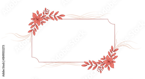Delicate red floral border frames a bright white center with corner bouquets and graceful flowing lines creating an elegant decorative frame for invitations.