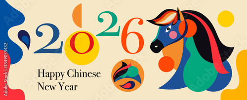 Happy Chinese New Year 2026. Symbol of 2026 year the Horse	