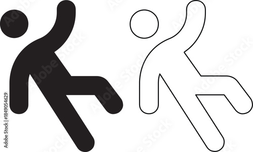 Set of two falling person icons in solid black and outline styles for accident prevention and safety signs