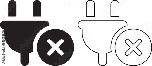 Set of Unplugged Power Cable Icons with Cross Mark Representing Electricity Disconnection or Energy Saving Concept