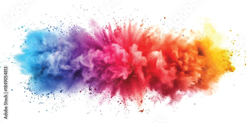 Colorful powder explosion in a vibrant gradient against a white background