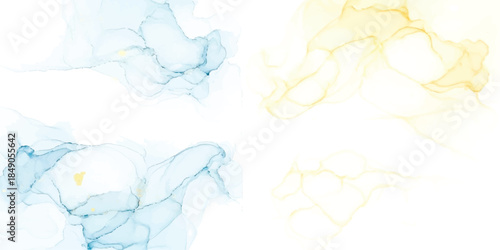 A dreamy abstract background featuring fluid alcohol ink patterns in soft blue and pale yellow hues