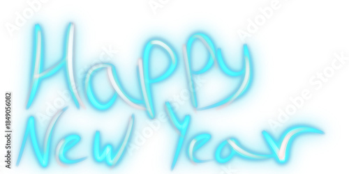 Happy new year blue neon glow