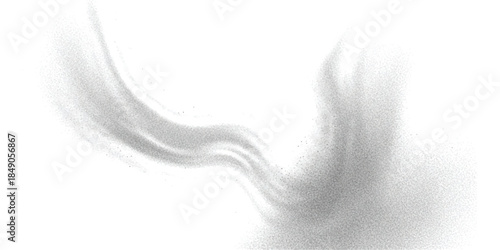 A dynamic abstract pattern resembling smoke or a fluid wave, rendered in grainy black and white particles