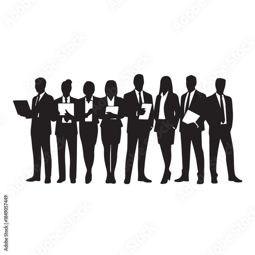 Business people , silhouettes, group of standing business men and women
