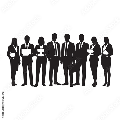 Business people , silhouettes, group of standing business men and women
