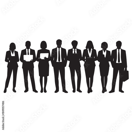 Business people , silhouettes, group of standing business men and women
