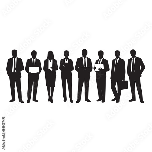 Business people , silhouettes, group of standing business men and women
