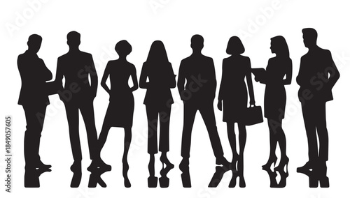 Business people , silhouettes, group of standing business men and women
