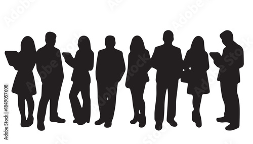 Business people , silhouettes, group of standing business men and women
