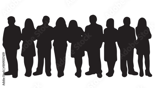 Business people , silhouettes, group of standing business men and women
