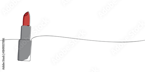 A simple illustration of an open lipstick tube with a red lipstick bullet extended, shown in a minimal and clean style