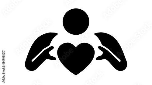 Silhouette of a person holding heart symbol, emotional health and self-care wellness concept