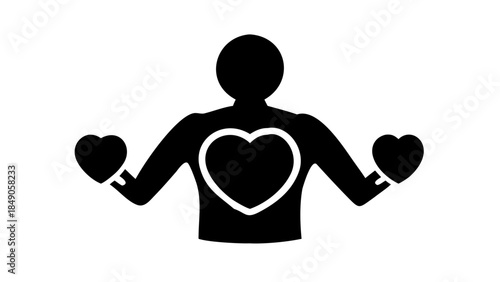 Silhouette of a person holding heart symbol, emotional health and self-care wellness concept