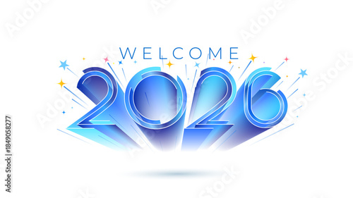 New Year number ‘2026,’ presented in a 3D blue folded-paper style with fireworks, created for a 2026 welcome and celebration card background.
