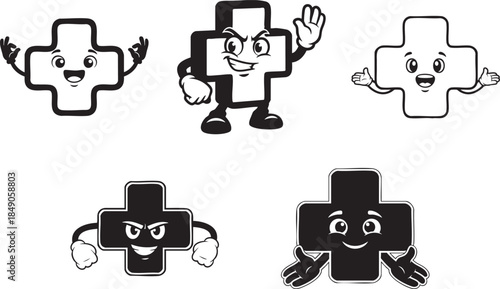 Medical Cross Emoji Healthcare Plus Symbol, Hospital Aid Icon Vector