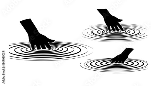 Tactile Sensory Water Ripple Silhouette - Hand Touching Water Vector for Mindfulness Design