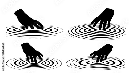 Tactile Sensory Water Ripple Silhouette - Hand Touching Water Vector for Mindfulness Design