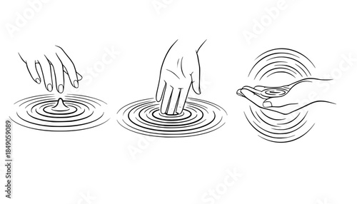 Tactile Sensory Water Ripple Silhouette - Hand Touching Water Vector for Mindfulness Design