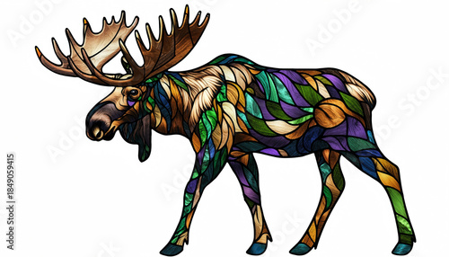 Stained Glass Moose Art Illustration.