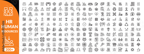 Set of 50 outline icons related to HR, Human Resources, Recruitment, Employment, business, office, company, management. Linear icon collection. Editable stroke. Human Resources, big icon set.