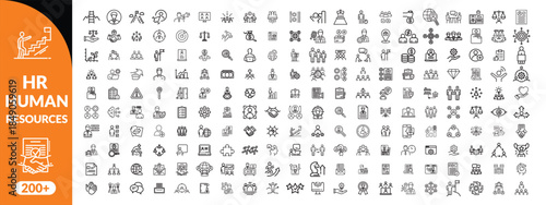 Set of 50 outline icons related to HR, Human Resources, Recruitment, Employment, business, office, company, management. Linear icon collection. Editable stroke. Human Resources, big icon set.
