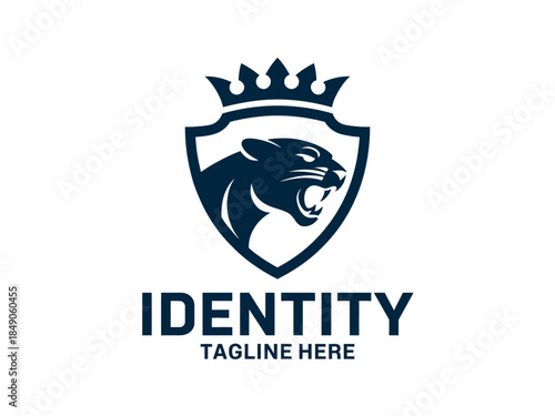 Dark Blue Panther Logo Design with Crown and Shield for Brand Identity