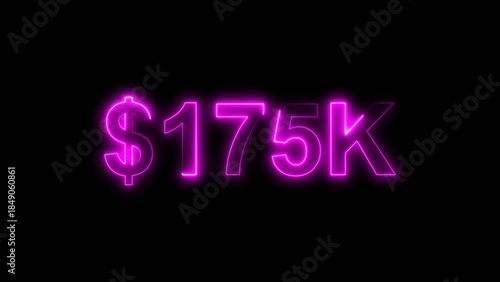 Obraz na plátne Neon line bright 175k followers isolated magenta color 4k illustration on black background