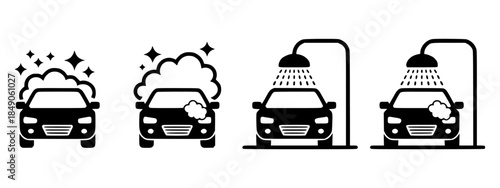 Step car wash process in black washing vehicle