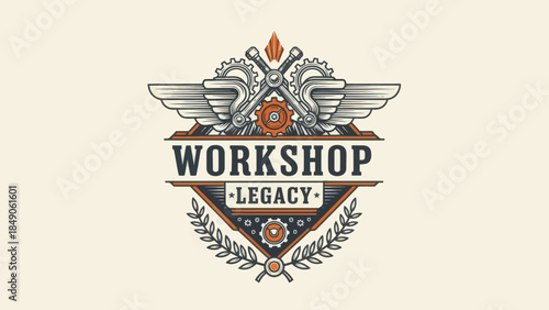 Vintage Mechanical Workshop Emblem Highlighting Craftsmanship and Legacy