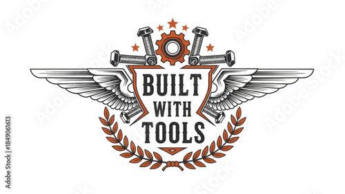 Innovative emblem showcasing engineering craftsmanship with mechanical elements