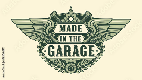Vintage Style Automotive Emblem Featuring Wrench and Gear Design for Garage