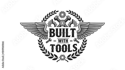 Innovative mechanical emblem emphasizing craftsmanship and engineering expertise