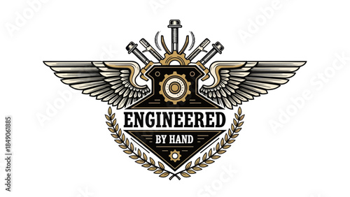 Mechanical Engineering Crest with Wings and Tools representing craftsmanship